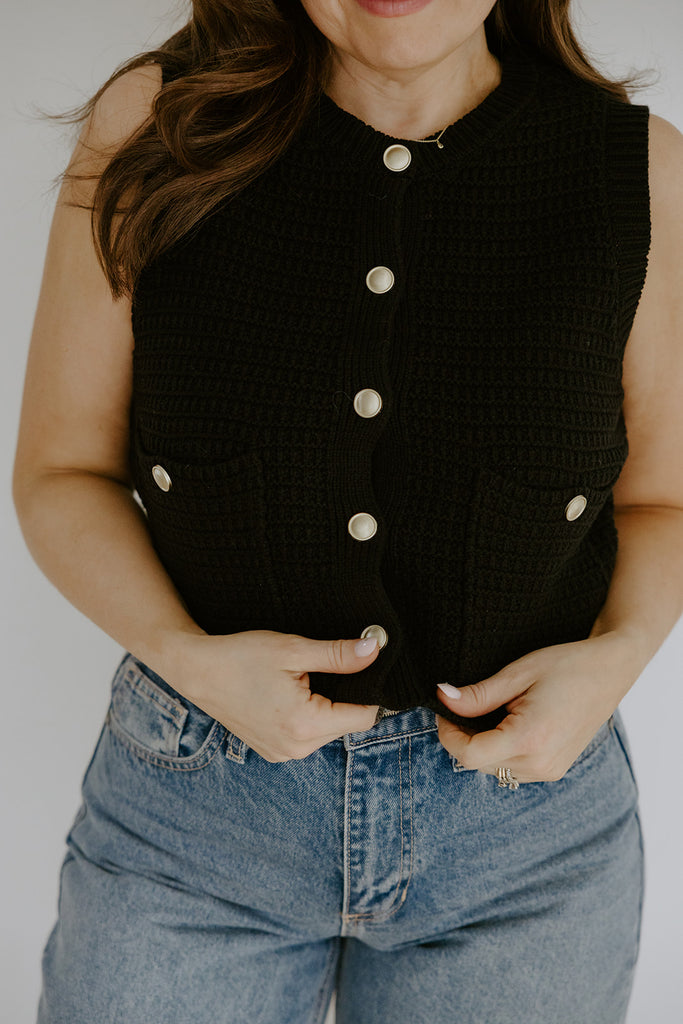 Sleeveless Knit Vest - Black