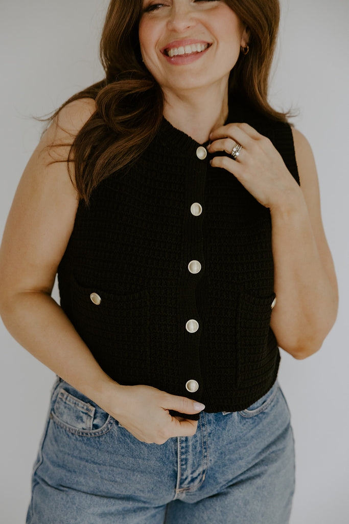 Sleeveless Knit Vest - Black