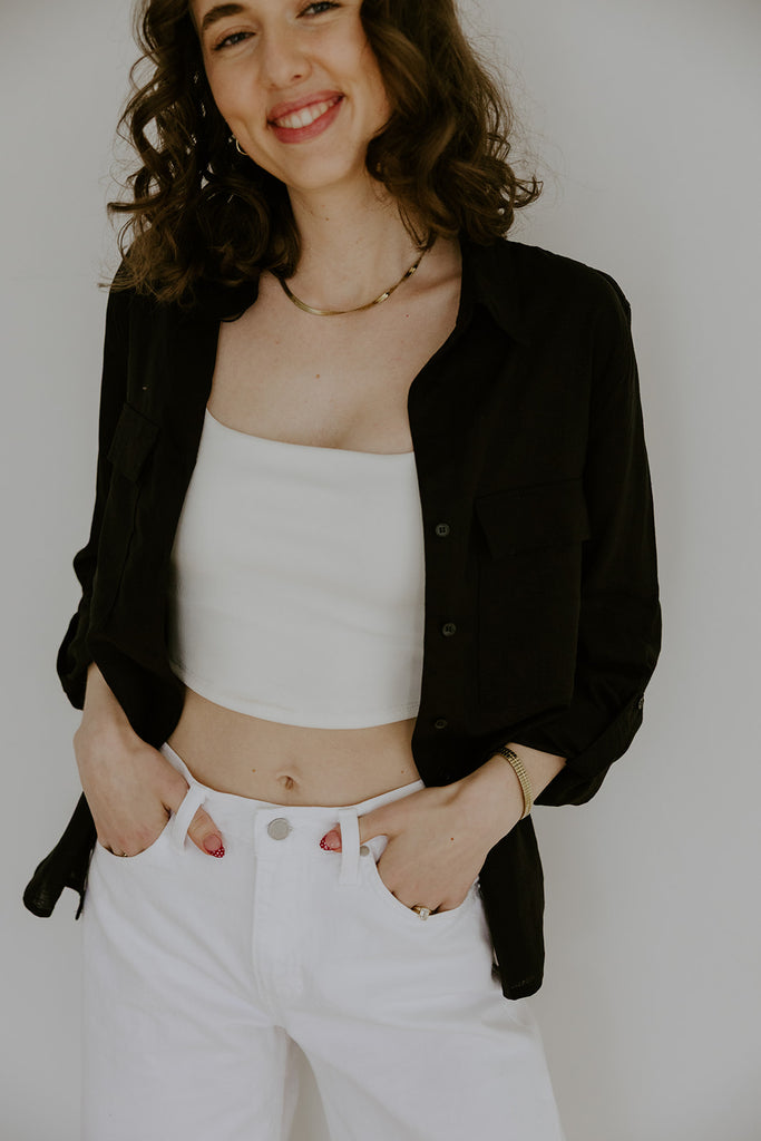 Classic Linen Button Up - Black