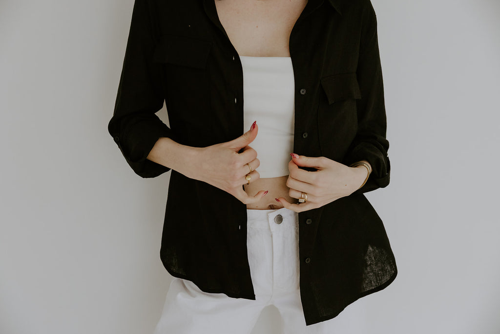 Classic Linen Button Up - Black
