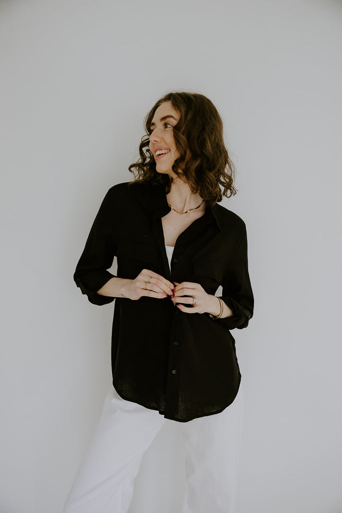 Classic Linen Button Up - Black