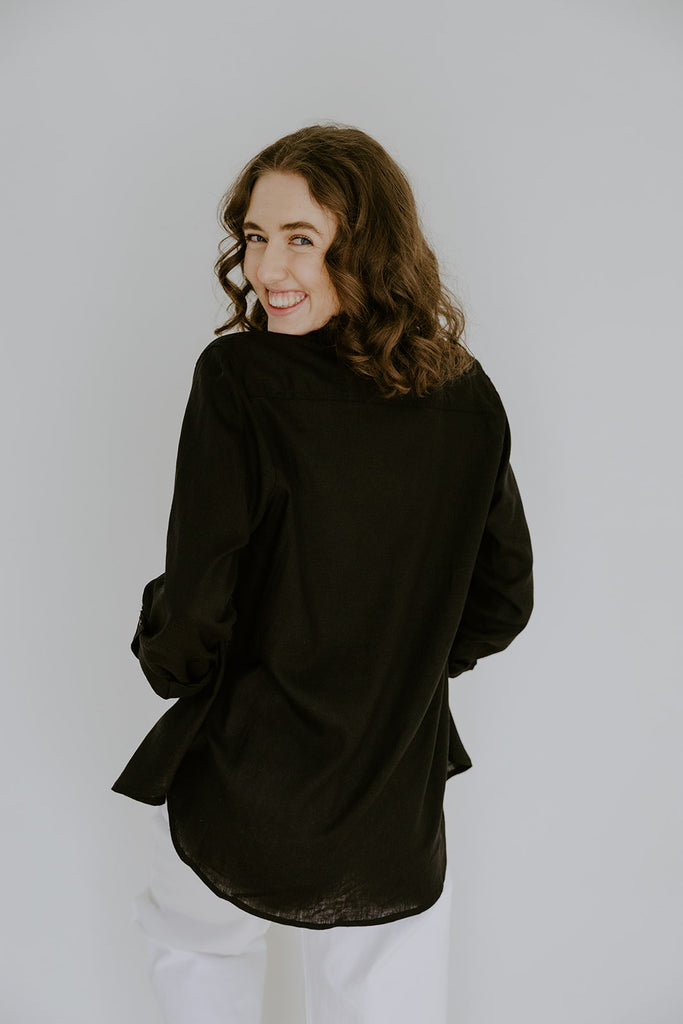 Classic Linen Button Up - Black