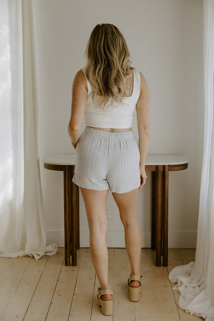 Striped Shorts with Drawstring - Denim Blue