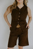 Linen Vest and Shorts Set - Brown