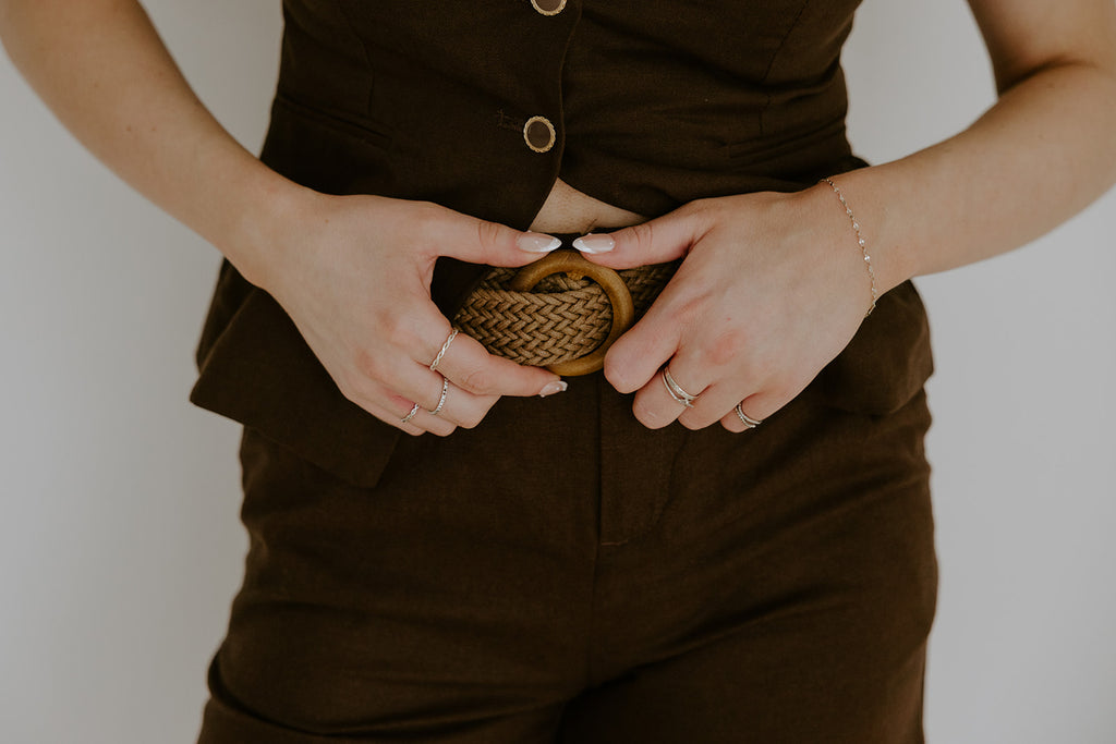 Linen Vest and Shorts Set - Brown