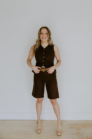 Knit Button Down Vest - Black