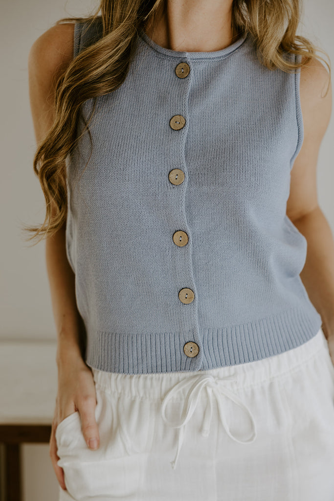Rolled Hem Sleeveless Vest - Blue
