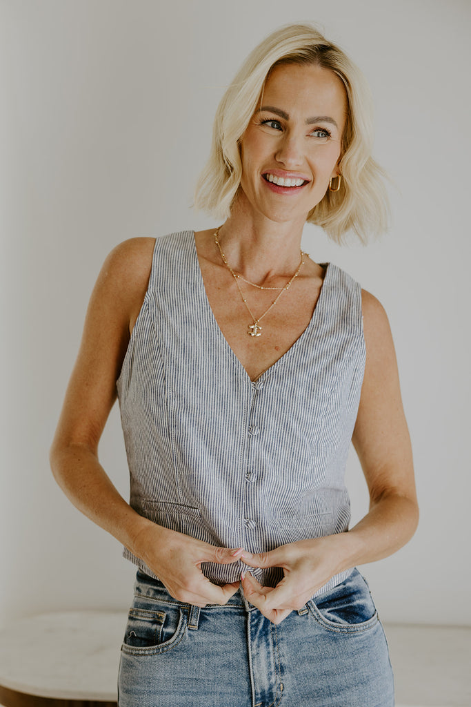 Thin Stripe Vest Blue and White