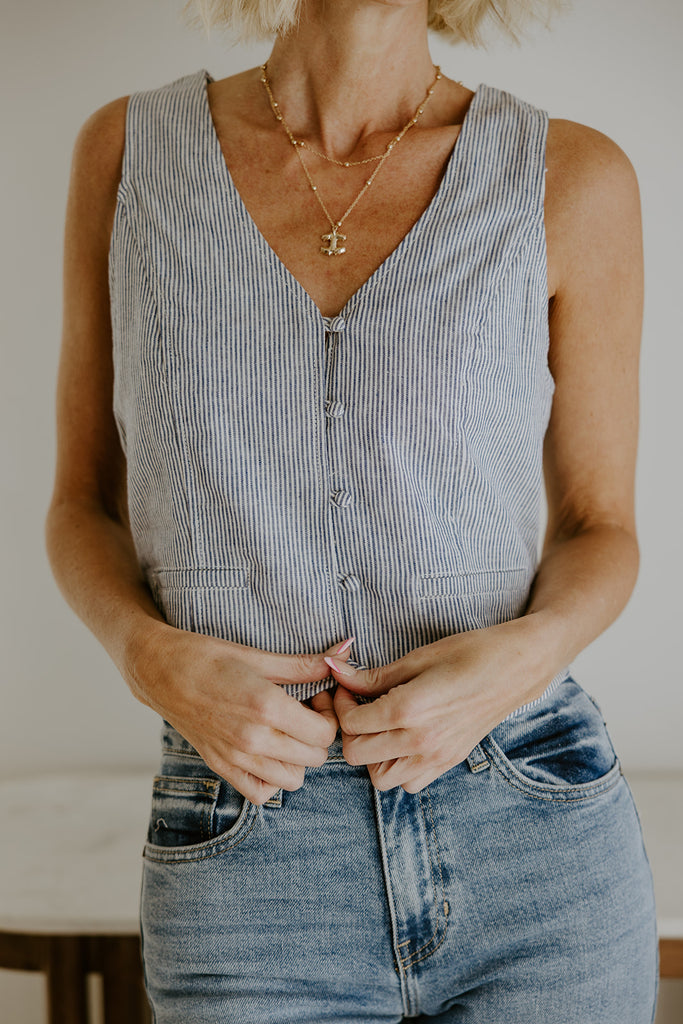 Thin Stripe Vest Blue and White