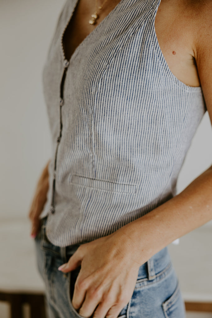 Thin Stripe Vest Blue and White