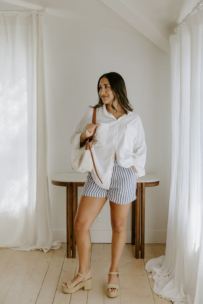 Linen Shirt with Cargo Pocket - White