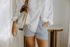 Striped Linen Short with Pocket - Navy
