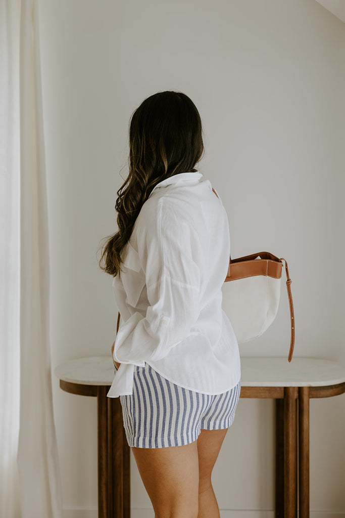 Linen Shirt with Cargo Pocket - White