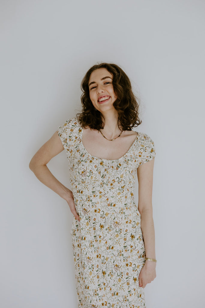 Floral Midi Dress - Yellow