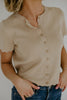 Scalloped Short Sleeve Cardi - Khaki