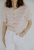 Striped Knit Short Sleeve Cardigan - Pink