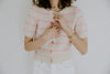 Striped Knit Short Sleeve Cardigan - Pink