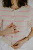 Striped Knit Short Sleeve Cardigan - Pink