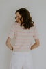 Striped Knit Short Sleeve Cardigan - Pink