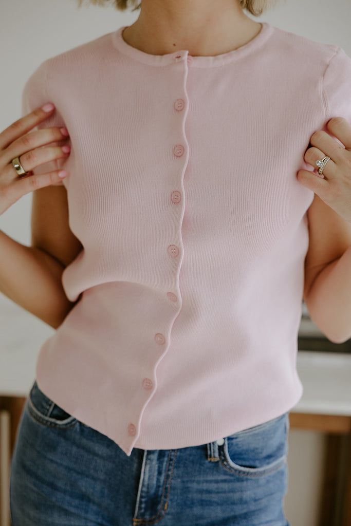 Short Sleeve Classic Cardigan - Pink