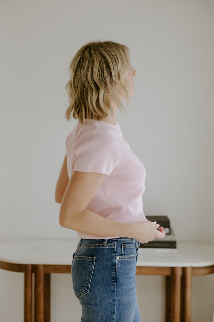 Short Sleeve Classic Cardigan - Pink