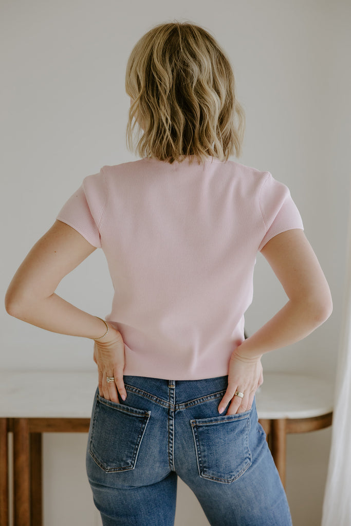 Short Sleeve Classic Cardigan - Pink