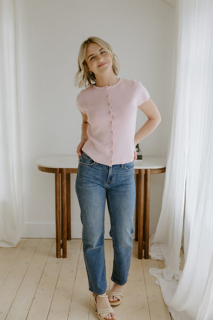 Short Sleeve Classic Cardigan - Pink