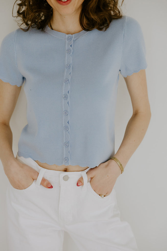 Scalloped Short Sleeve Cardi - Blue