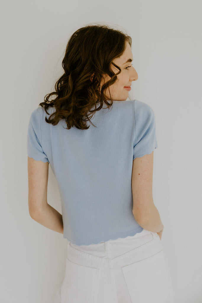 Scalloped Short Sleeve Cardi - Blue