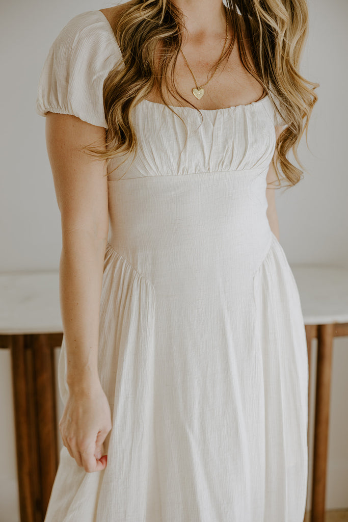 Ruched Detail Scoop Neck Midi - Natural