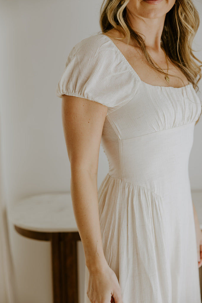 Ruched Detail Scoop Neck Midi - Natural