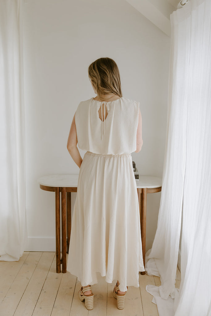 Bubble Top & Flowy Midi Skirt Set - Natural