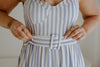 Stripe Corset Belted Midi Dress - Blue