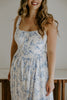 Floral Front Tie Corset Midi Dress - Blue
