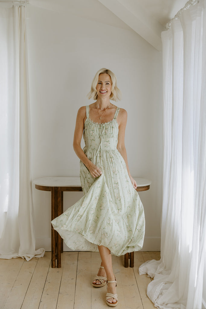 Floral Corset Midi Dress - Green