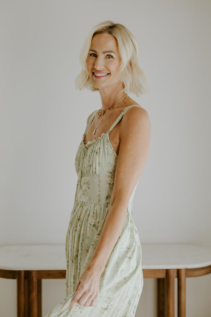 Floral Corset Midi Dress - Green