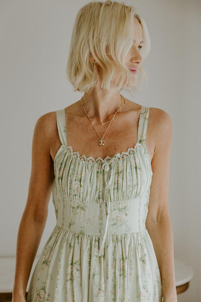 Floral Corset Midi Dress - Green