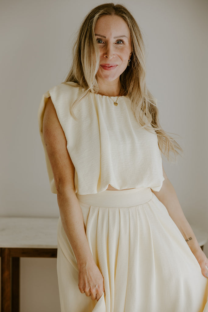 Bubble Top & Midi Skirt Set - Yellow
