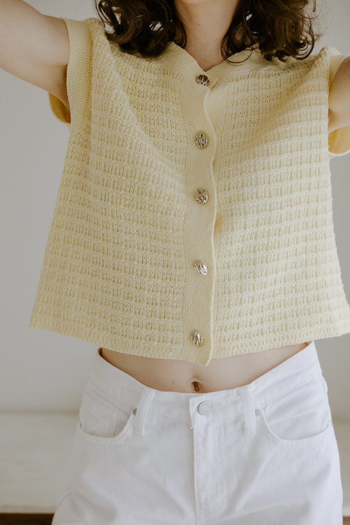 Knit Vest with Cap Sleeve - Yellow