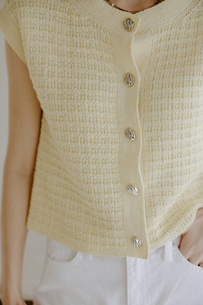 Knit Vest with Cap Sleeve - Yellow