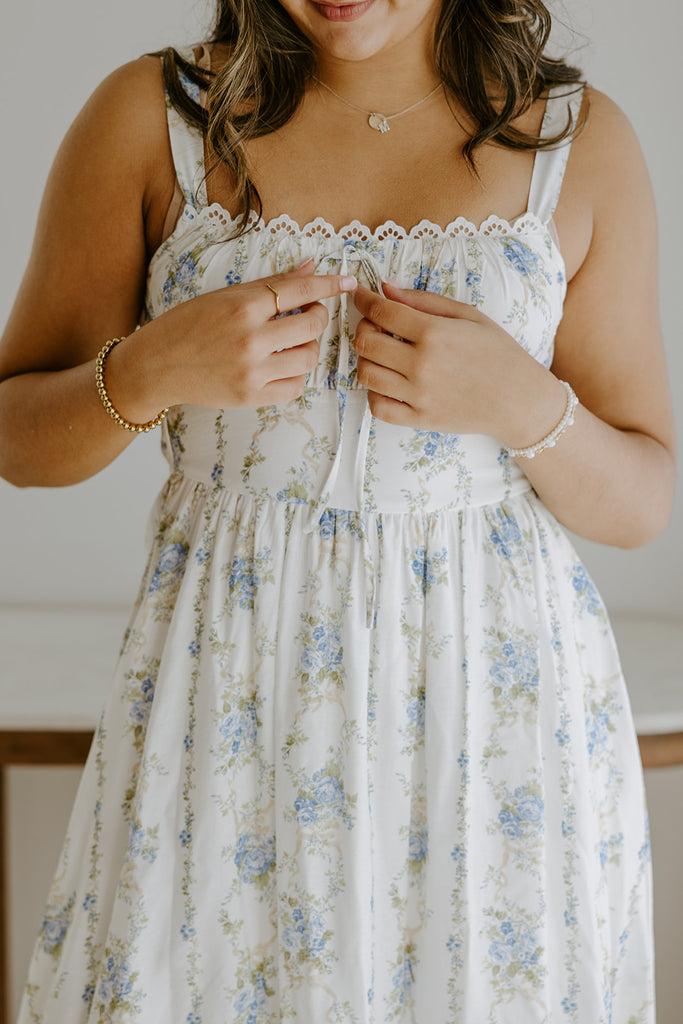 Floral Corset Midi Dress - Blue