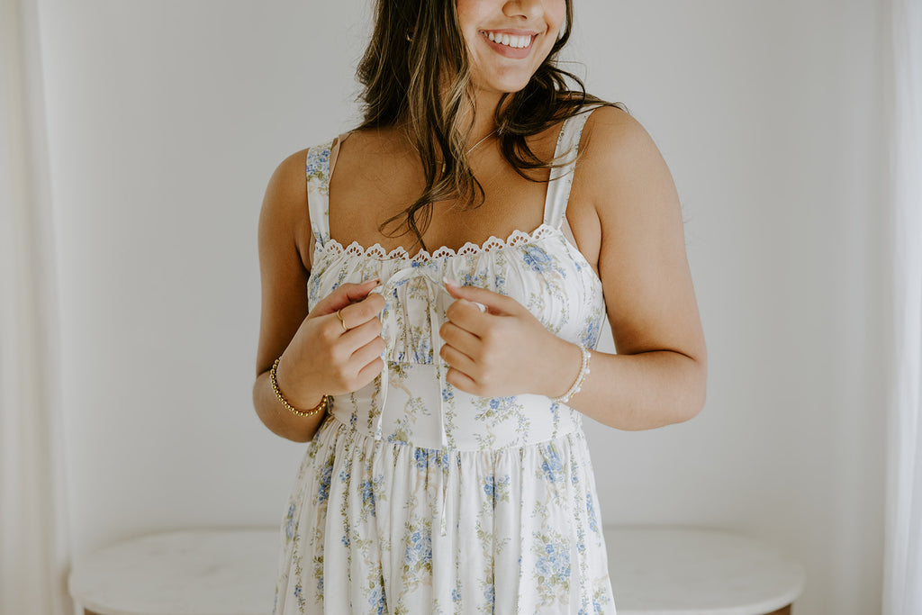Floral Corset Midi Dress - Blue