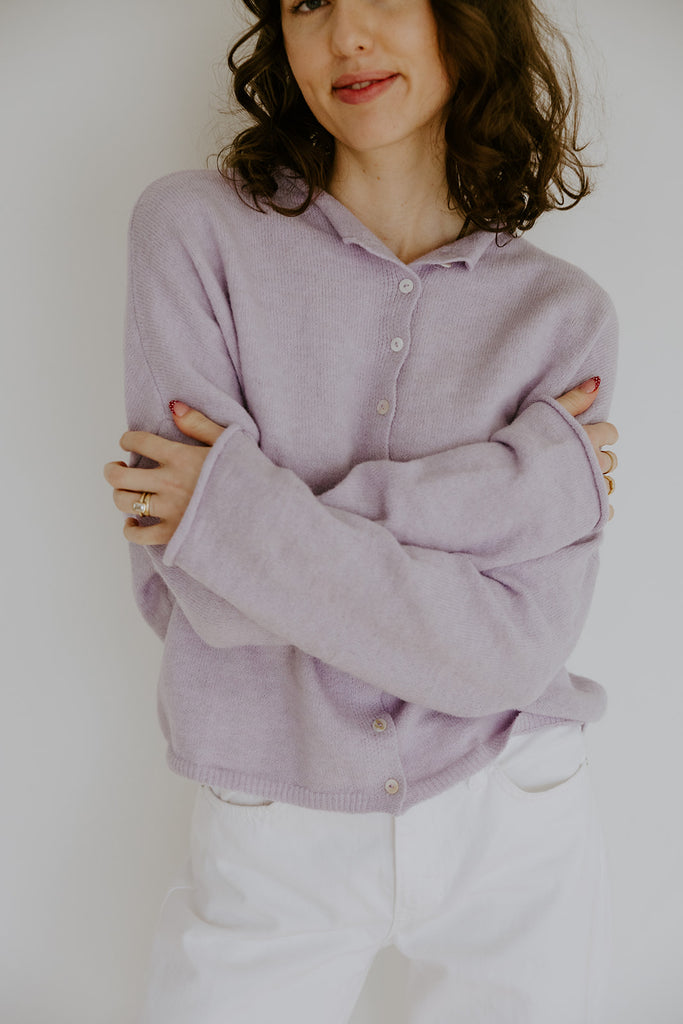 Lightweight Button Up Cardigan - Lavender