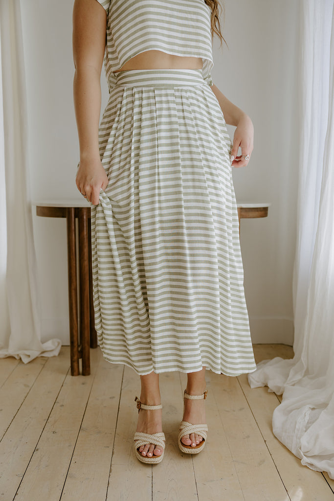 Striped Top & Skirt Set - Olive