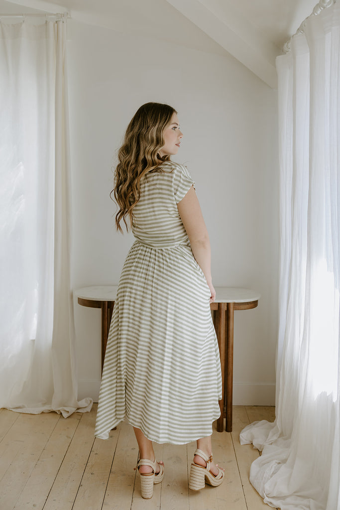 Striped Top & Skirt Set - Olive