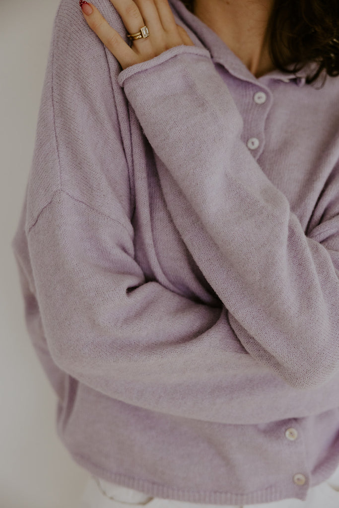 Lightweight Button Up Cardigan - Lavender