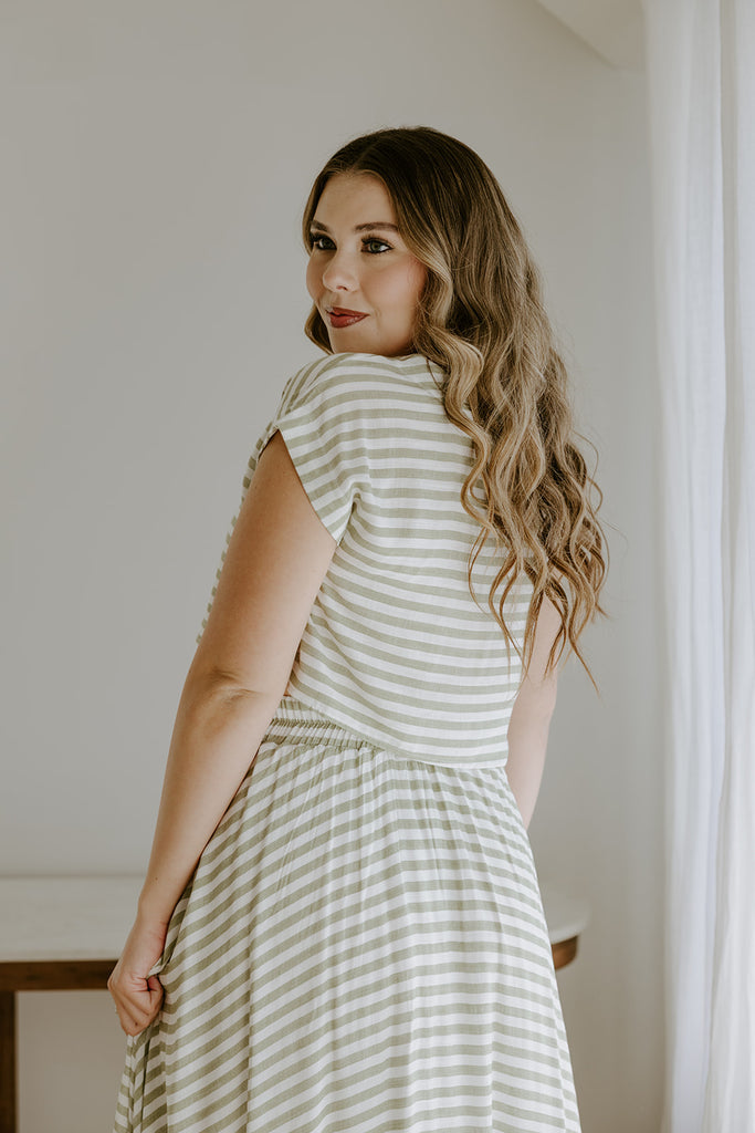 Striped Top & Skirt Set - Olive