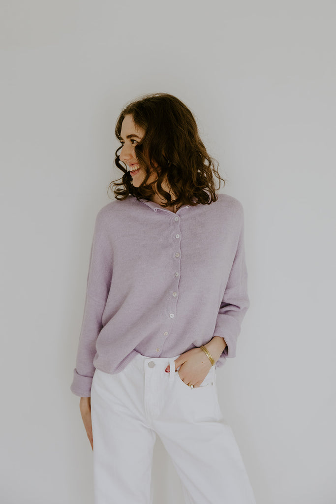 Lightweight Button Up Cardigan - Lavender