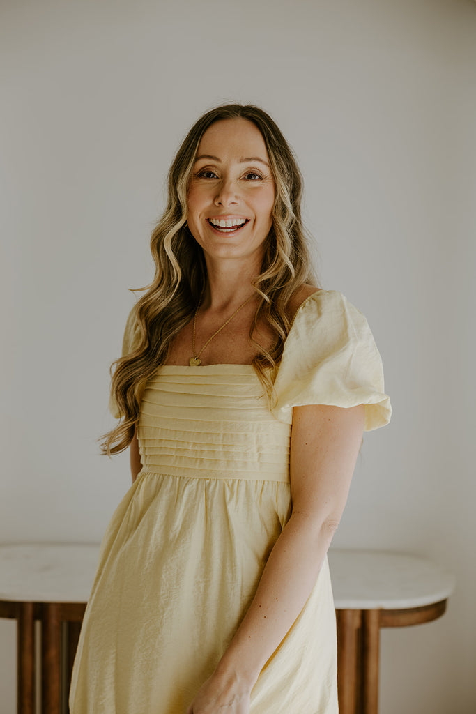 Pleated Front Puff Sleeve Mini - Yellow