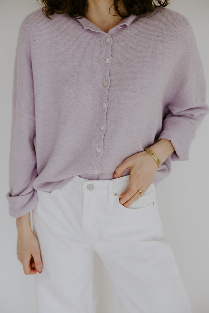 Lightweight Button Up Cardigan - Lavender